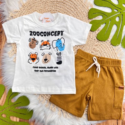 Conj. Camiseta Zooconecept e Bermuda - Off White e Caramelo